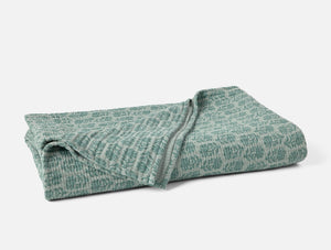 Folded green patterned blanket on a white background - Number 1