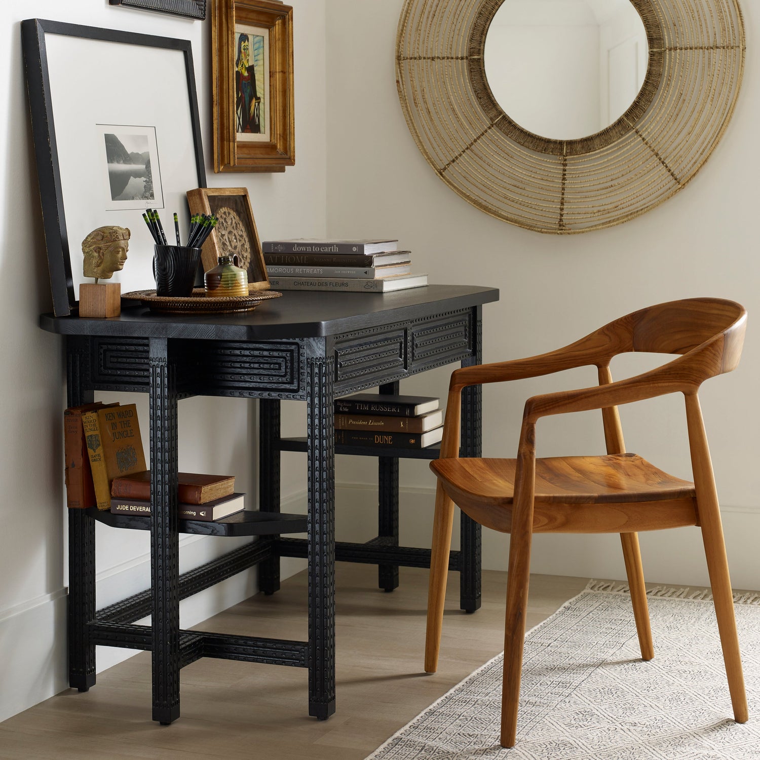 ingrid arm chair in teak at desk