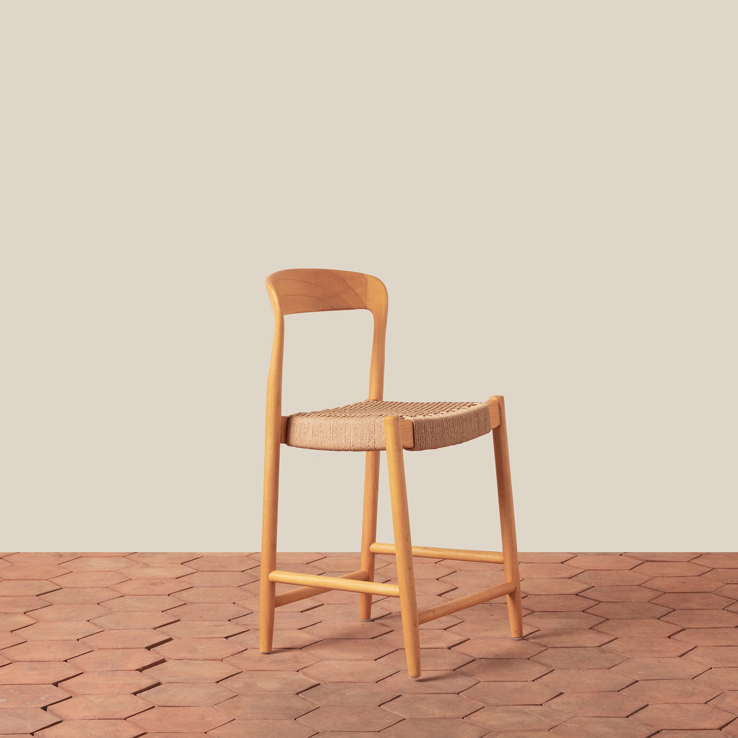 oak counter stool on tiled floor- Number 7
