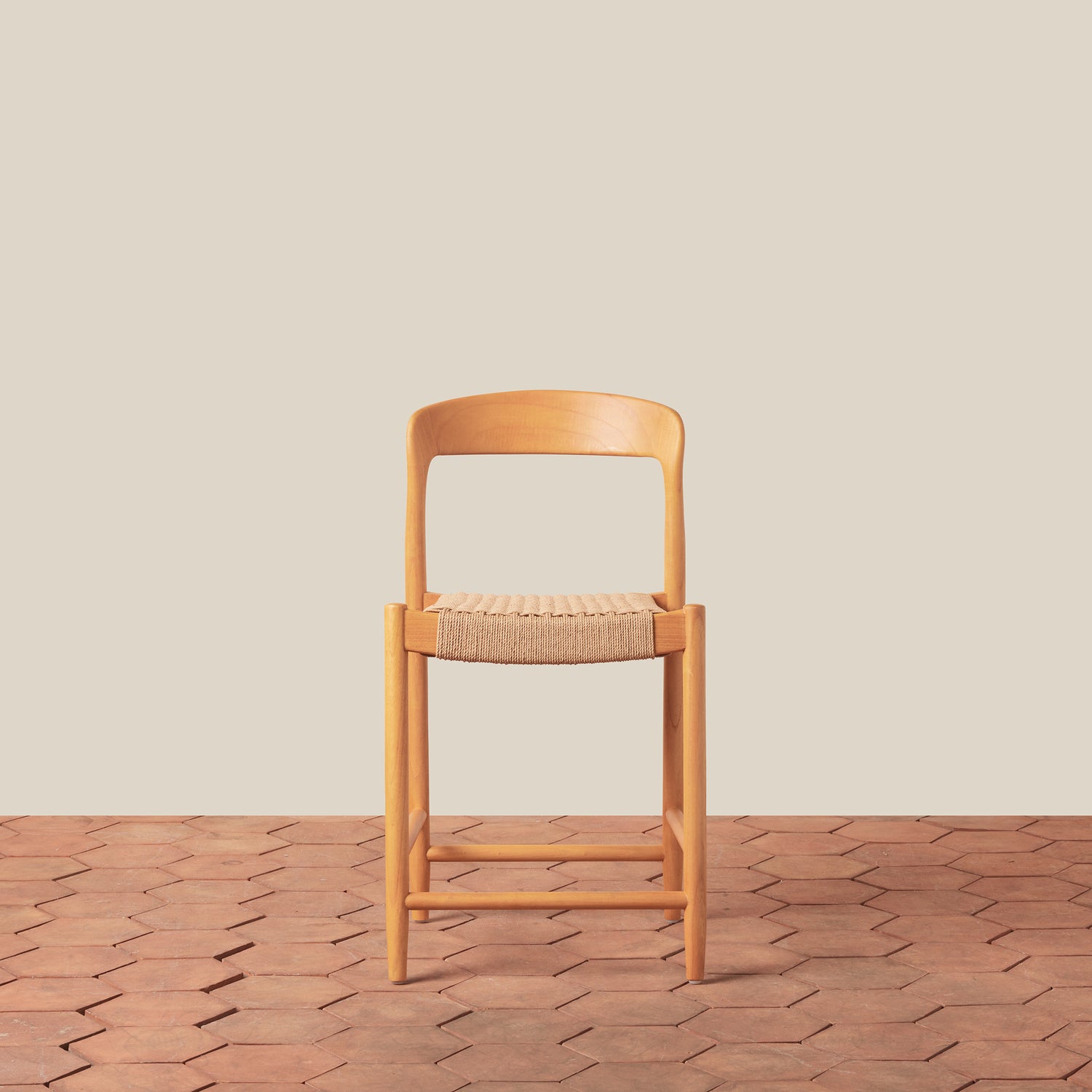 oak counter stool on tiled floor- Number 9