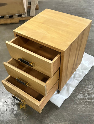 side table with opened drawers