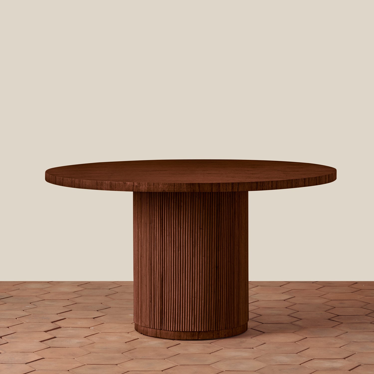 Wooden round table on a beige background- Number 1