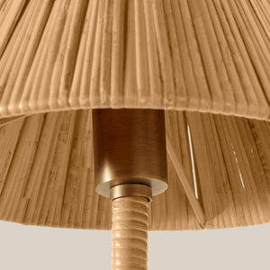 Close-up of a wooden lamp with a ribbed shade on a light gray background - Number 5