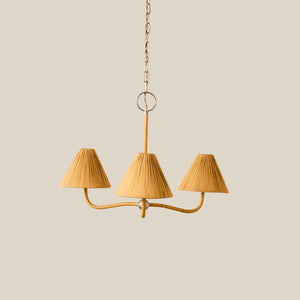 Brown chandelier with three lampshades on a beige background - Number 7