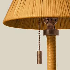 Close-up of a pleated lampshade with a pull chain on a beige background - Number 6
