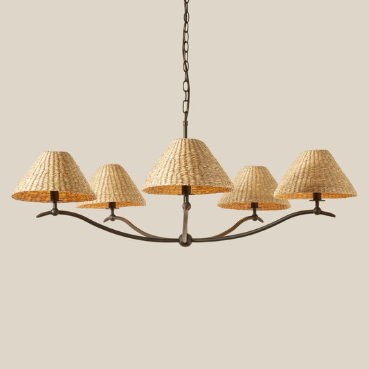 Chandelier with wicker lampshades on a beige background - Image 2
