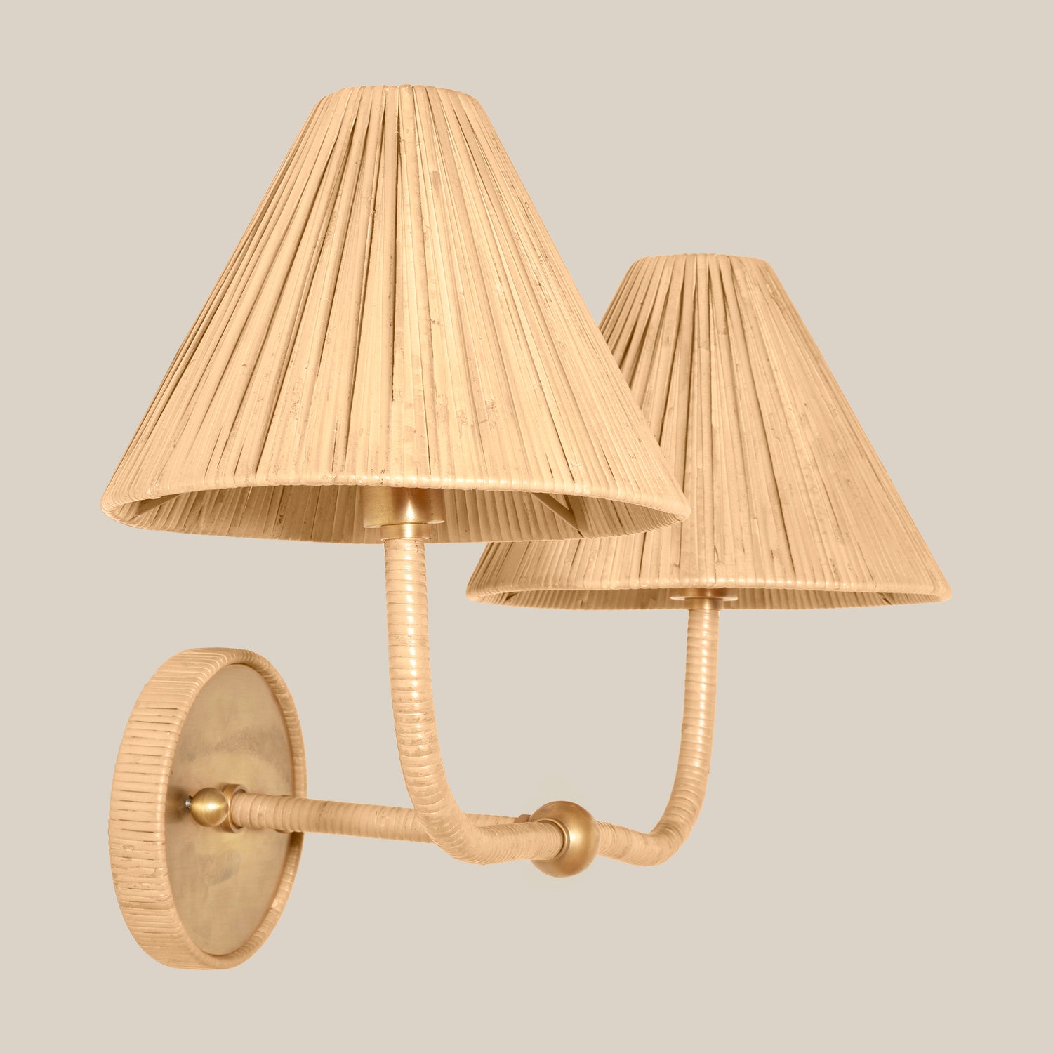 Wall-mounted lamp with pleated beige shades on a neutral background- Number 3