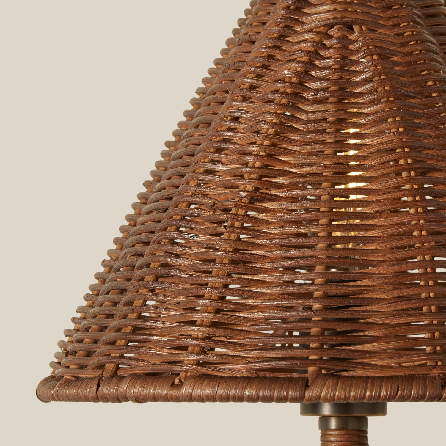 Close-up of a wicker lampshade on a neutral background- Number 6