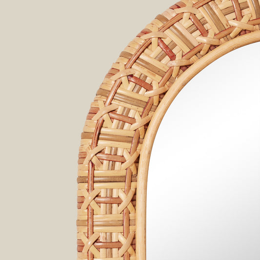 Woven rattan mirror with a neutral background - Image 2