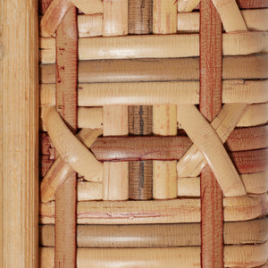 Close-up of woven wicker mirror with natural wood tones. - Number 5