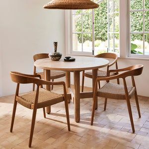 ingrid woven arm chairs around table