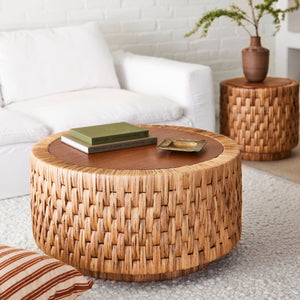 puebla woven coffee table with books