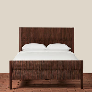 Wooden bed with white bedding on a beige background - Number 9