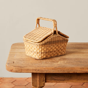 Vintage Rattan & Wicker Picnic Basket Angle