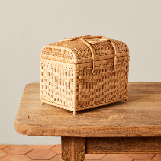 Vintage French Wicker Picnic Basket Angle