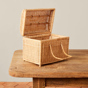 Vintage French Wicker Picnic Basket Open