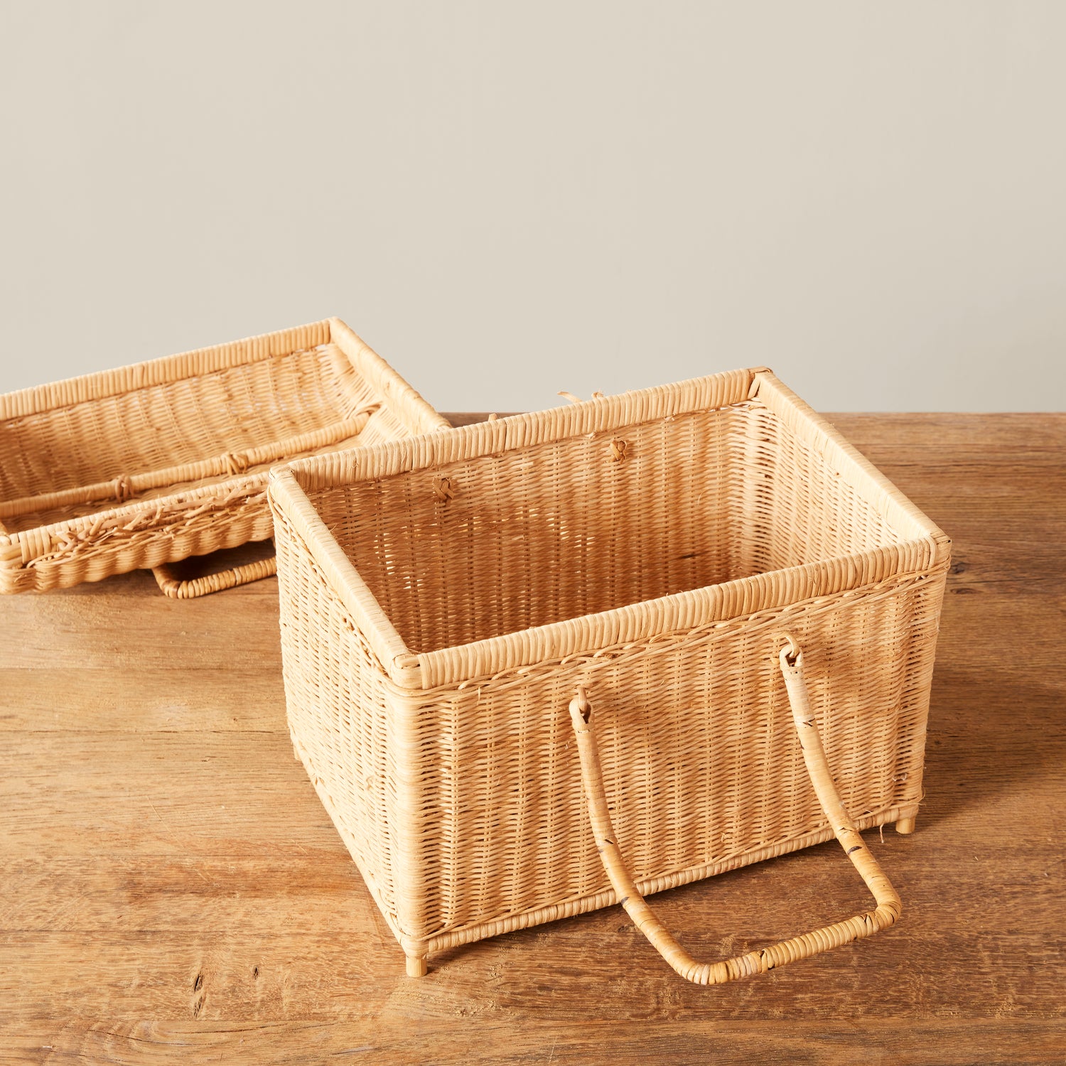 Vintage French Wicker Picnic Basket Open