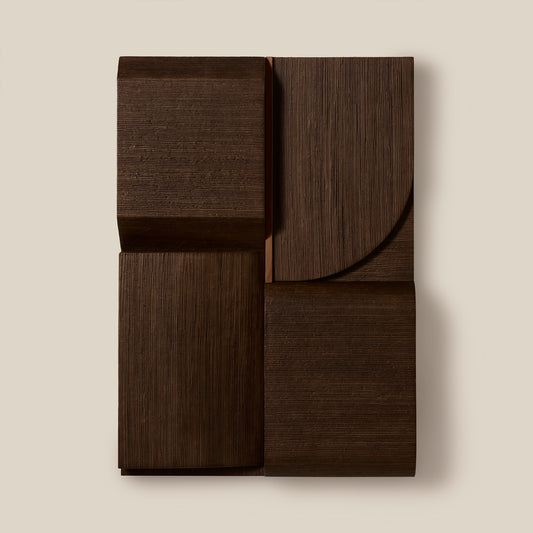 Dark brown wooden panels on a beige background