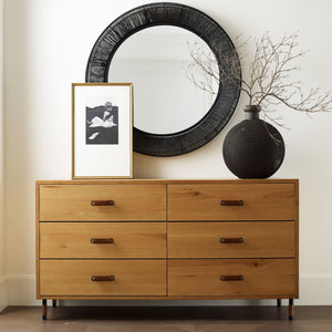 collins large jute mirror in black over dresser