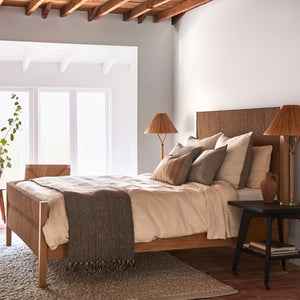 textura queen bed styled in bedroom