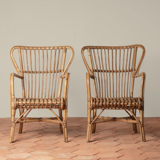 Pair of Vintage Rattan Arm Chairs
