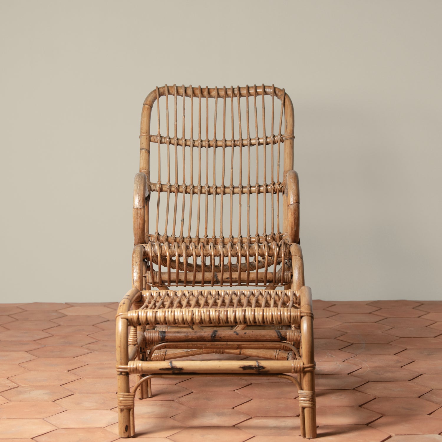 Vintage Rattan Rocking Chair with Ottoman