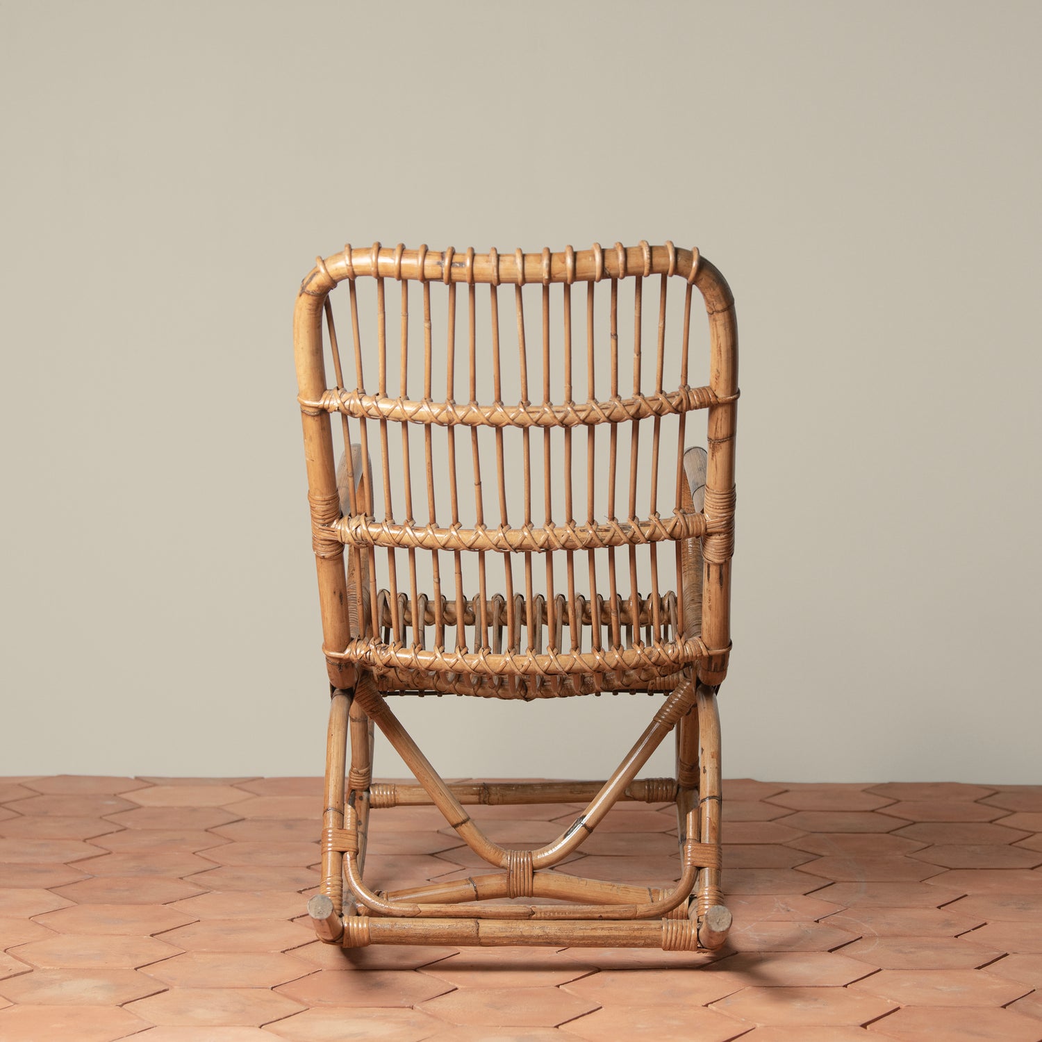 Vintage Rattan Rocking Chair with Ottoman