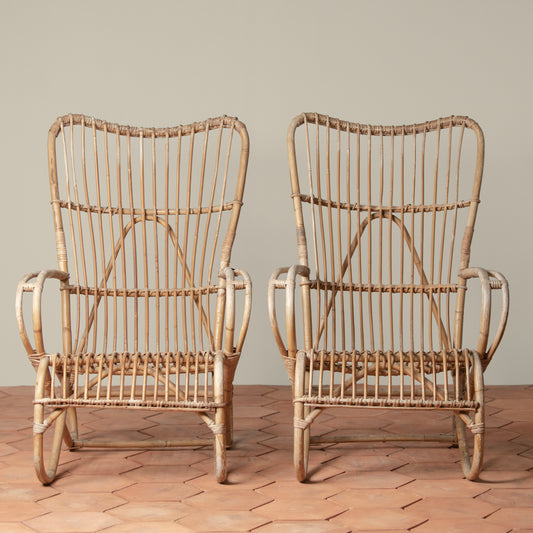 Pair of Vintage HighBack Rattan Arm Chairs