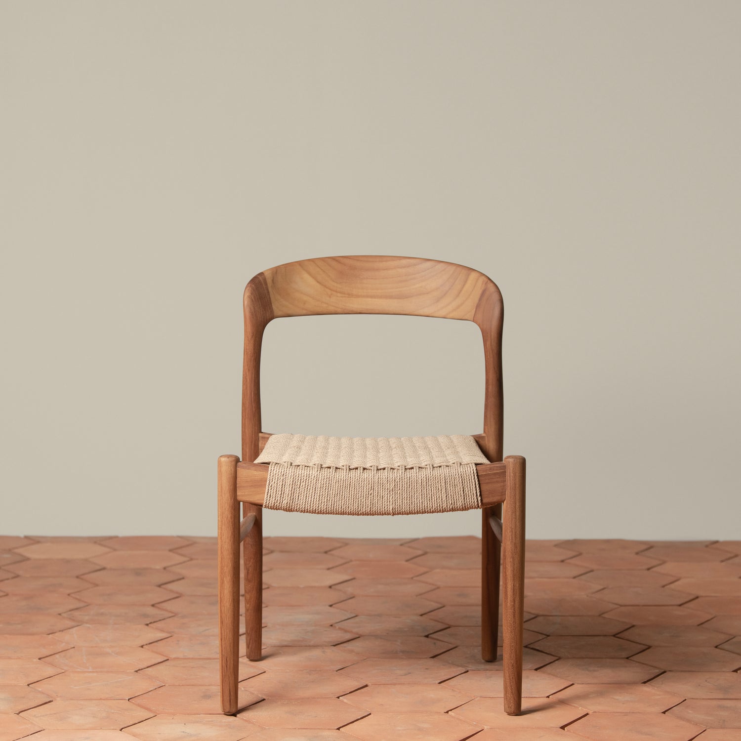 ingrid woven side chair in teak front