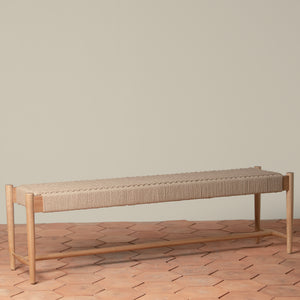 ingrid woven bench in oak angle