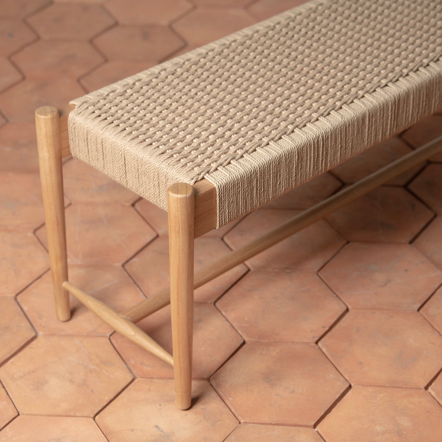 ingrid woven bench in oak detail