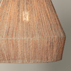 collins jute pendant detail with light on