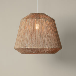 manhattan jute pendant in natural with light on front