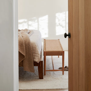 ingrid woven bench in oak in bedroom
