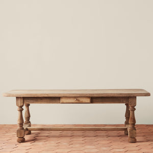 Vintage French Wood Farm Table with Drawer