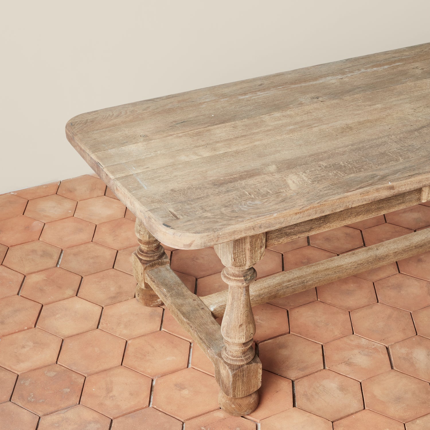 Vintage French Wood Farm Table with Drawer