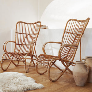 Pair of Vintage HighBack Rattan Arm Chairs