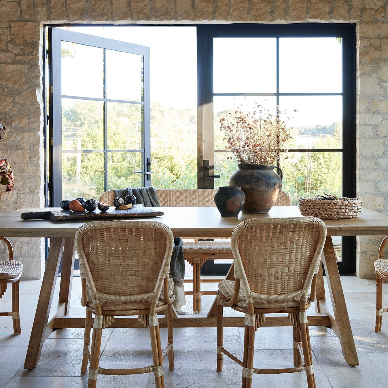 fota bistro side chairs in natural at dining table
